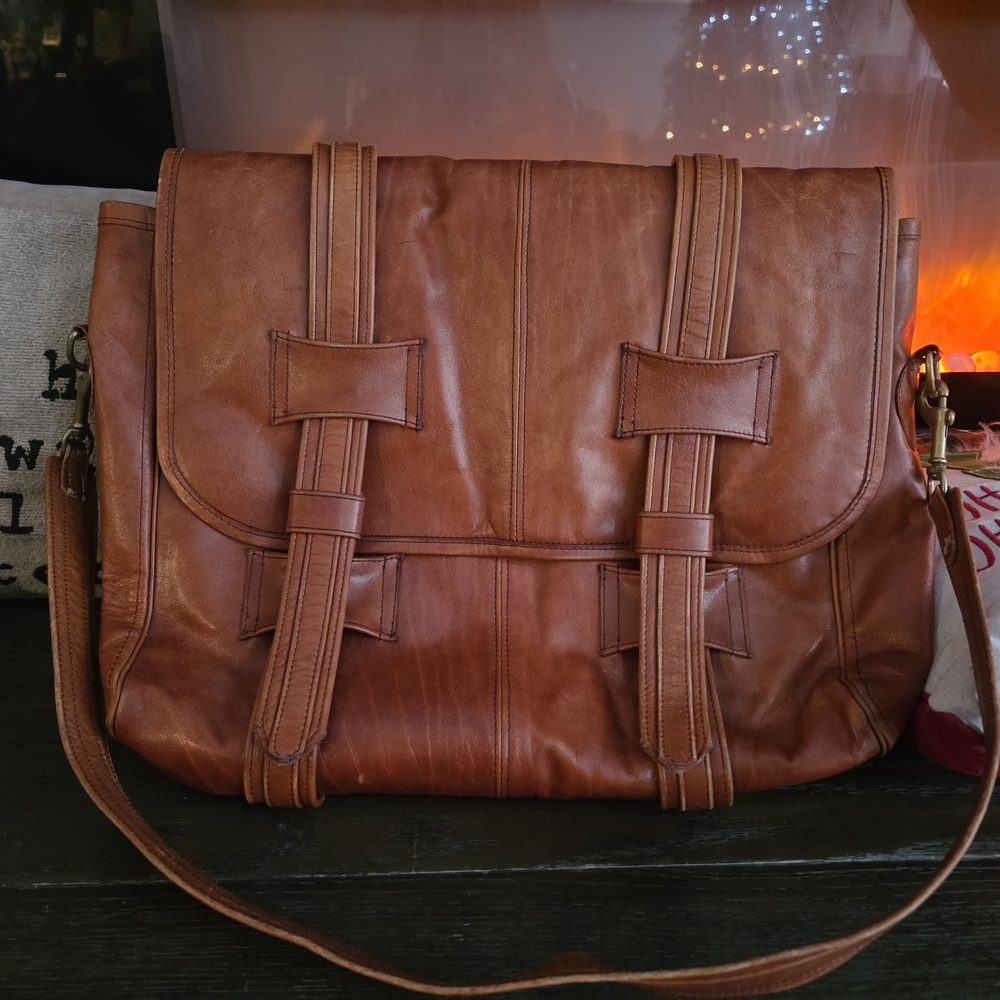 vintage Reeves Leather Brown Leather Messenger Bag